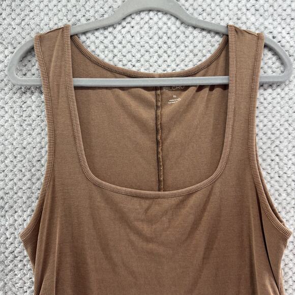 Pilcro Anthropologie Top Womens XL Brown Rib Knit Square Neck Ruched Tie Tank - Picture 4 of 13